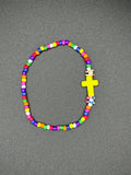 Yellow Cross Bubblegum Seed Beaded Bracelet