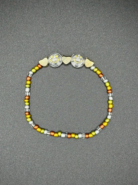 Metallic Smiley Hearts Seed Beaded Bracelet
