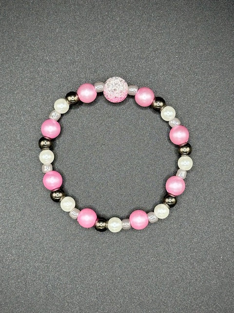 Pink Pearl Crackle Beaded Bracelet