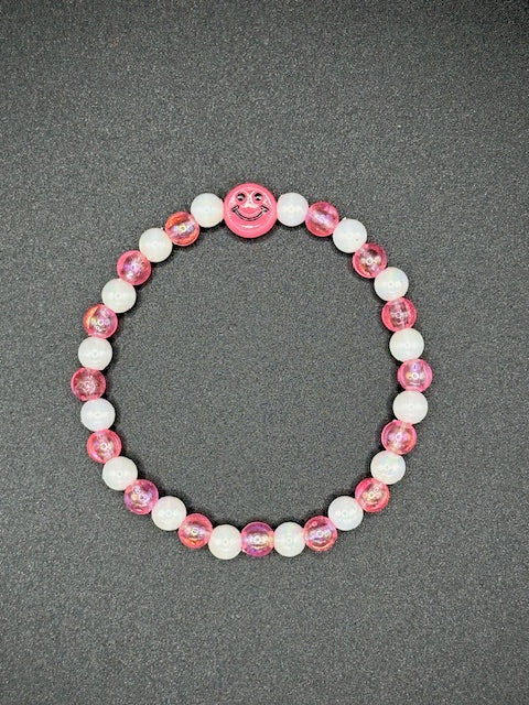 Pink and White Smiley Beaded Bracelet
