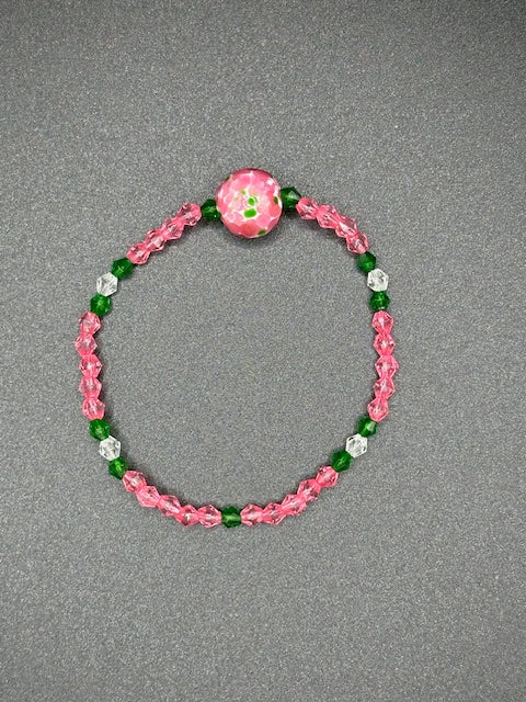 Pink Peony Bicone Beaded Bracelet