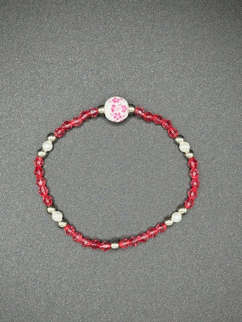 Dark Pink Porcelain Bicone Beaded Bracelet