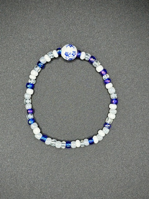 Blue Porcelain Seed Beaded Bracelet
