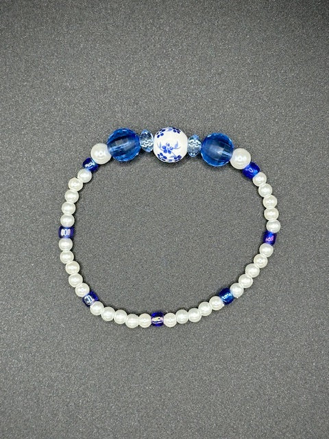 Blue Porcelain Pearl 1 Beaded Bracelet