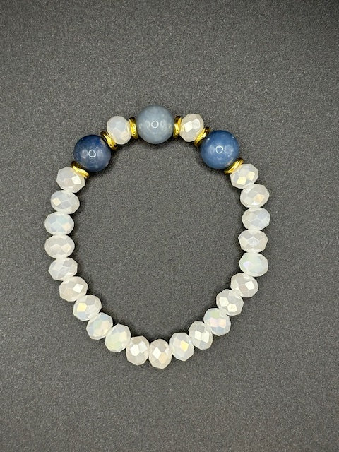 Denim and Ice Crystal Beaded Bracelet