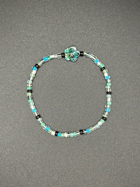 Sea Glass Blossom Seed Beaded Bracelet