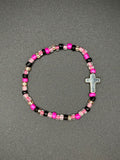 Pink Midnight Cross Seed Beaded Bracelet