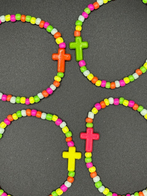 Neon Cross Seed Beaded Bracelets