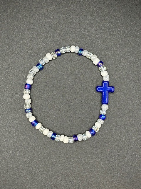 Cobalt Cross Seed Beaded Bracelet
