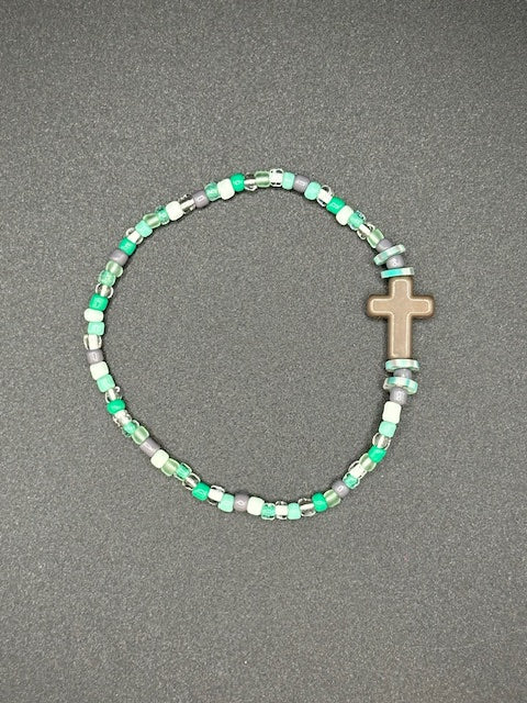 Seafoam Green Cross Seed Beaded Bracelet