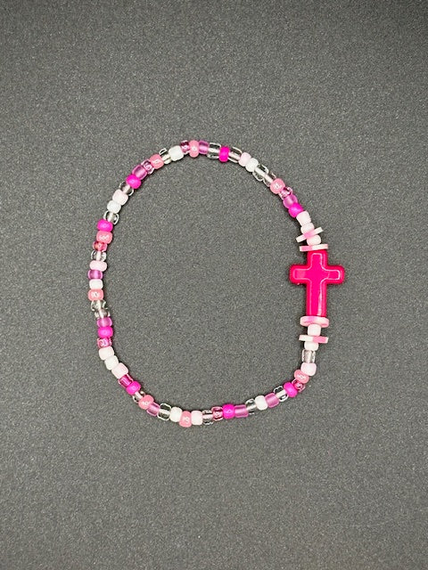 Hot Pink Cross Seed Beaded Bracelet