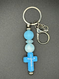 Jesus Cross - Light Blue Keychain