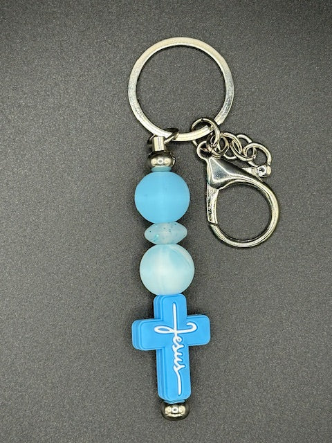 Jesus Cross - Light Blue Keychain
