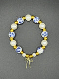 Blue Porcelain Bow Beaded Bracelet