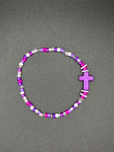 Purple Cross Seed Beaded Bracelet