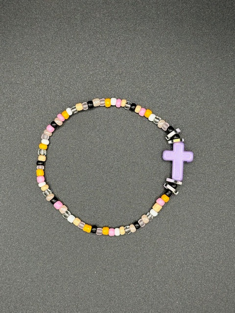 Lavender Cross Seed Beaded Bracelet