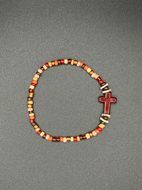 Mahogany Cross Seed Beaded Bracelet