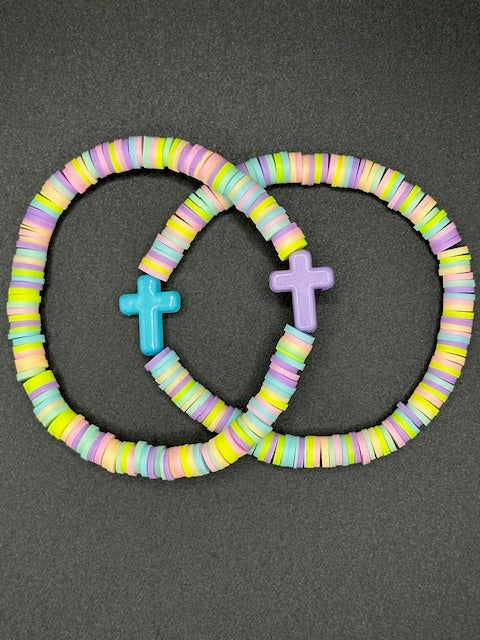Pastel Cross Clay Beaded Bracelets
