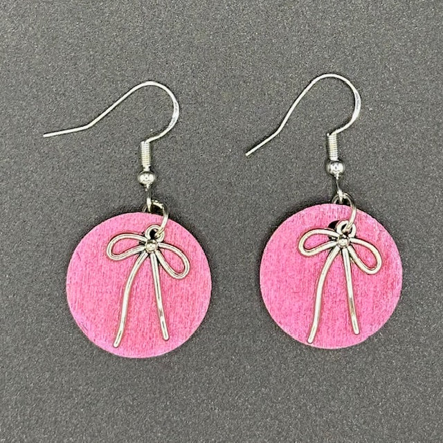 Pink Bow Drop Earrings