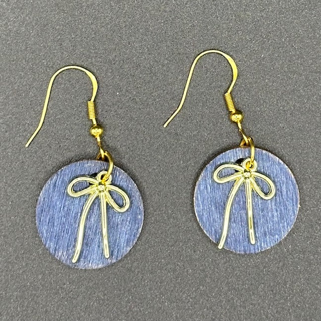 Denim Bow Drop Earrings